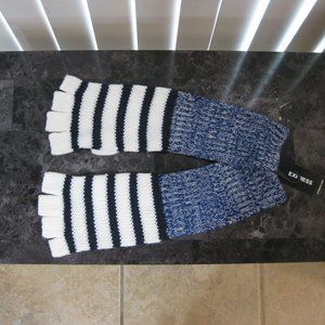 NWT Express blue white fingerless gloves mittens OS one size